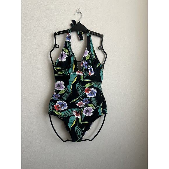 New Swimsuit Old Navy Halter floral tropical open back one piece wire Cups M - Picture 2 of 5